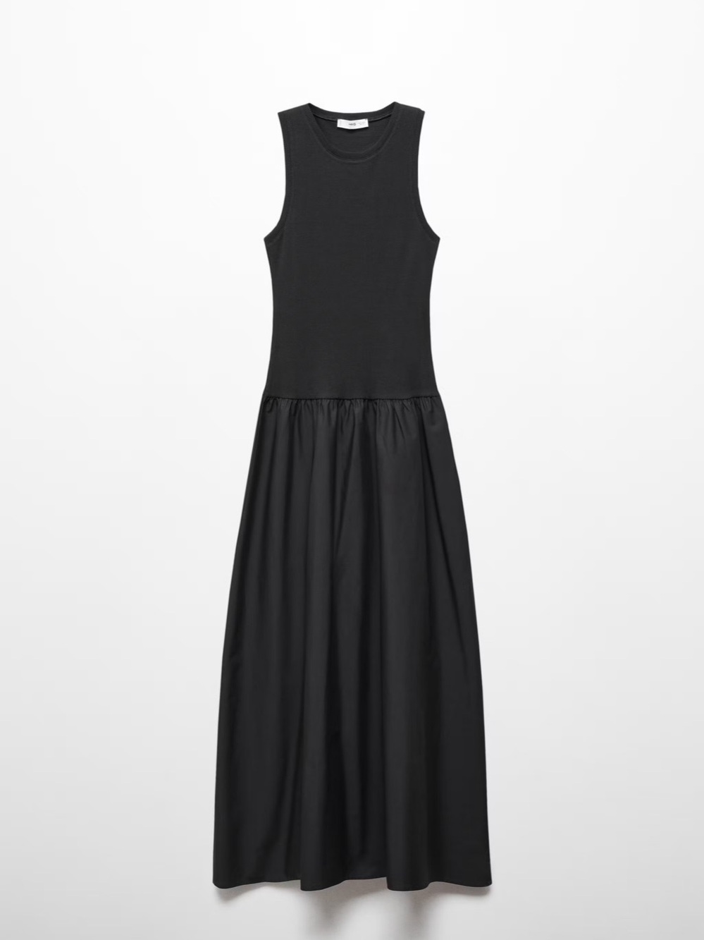 Mango Poplin Drop Waist Midi Dress Black